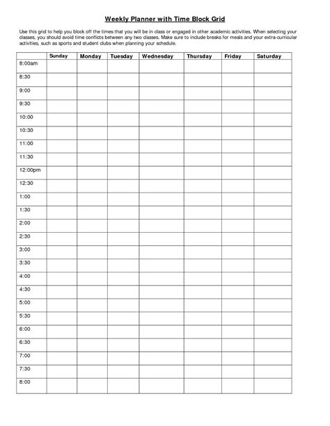 time block schedule template printable schedule template