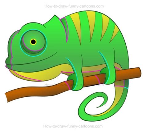 how to draw a cartoon chameleon