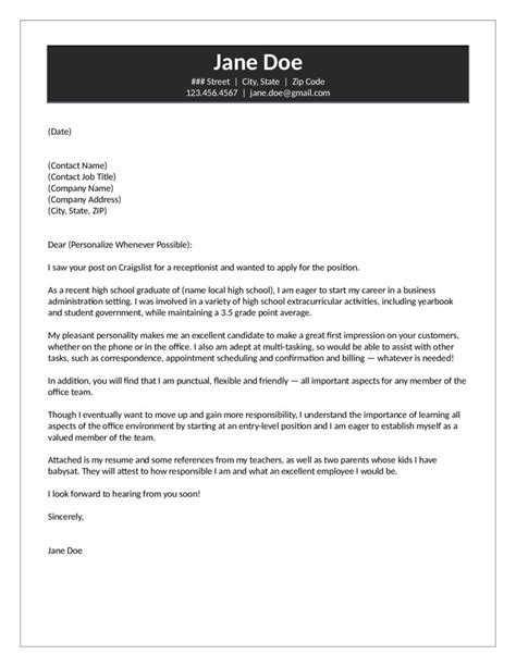medical receptionist cover letter examples  experience sample letter