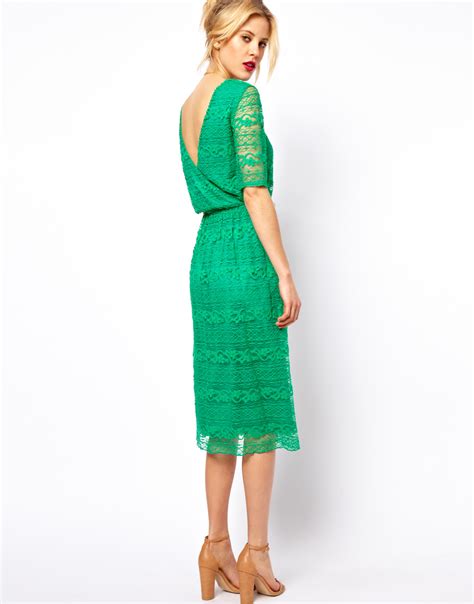 lyst asos midi dress  lace  wrap   green