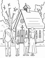 Church Coloring Going Family Pages Printable Drawing Easy Printables Bible Sunday School Saying Country sketch template