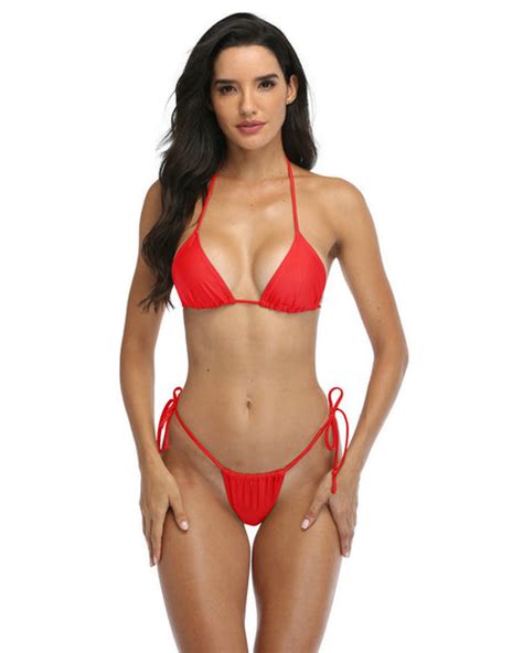 Thongs Bikini In Red Brazilian Thongs Bottom Triangle Tops Sherrylo