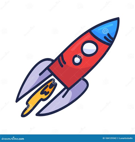 cartoon rocket hand drawn outline illustration cute space shuttle