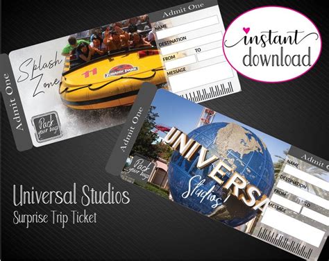printable universal studios surprise trip  vacation etsy