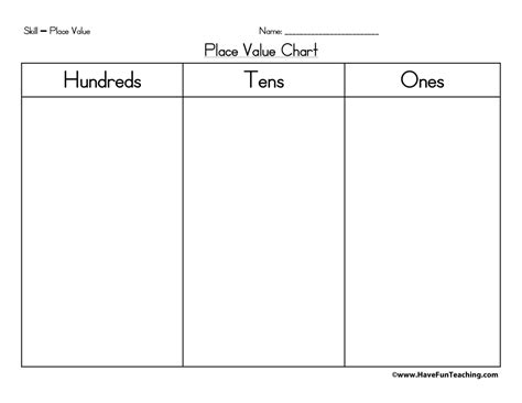 place  chart hundreds tens   fun teaching