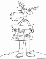 Newspaper Reading Coloring Reindeer sketch template