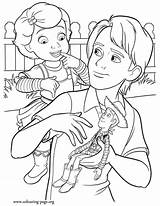 Woody Donating Andy Coloring Toy Story sketch template