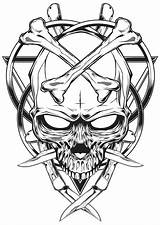Skull Drawings Tattoo Cool Knife Tattoos Drawing Stencils Stencil Sugar Logo Designs Skulls Coloring Cracked Brothers Illustration Dead Skeleton Evil sketch template