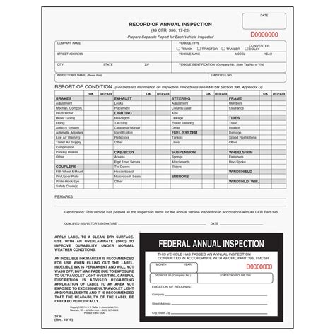 printable dot annual inspection form