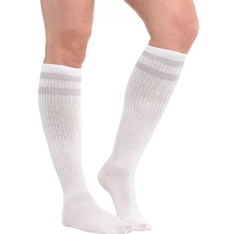 silver stripe athletic knee high socks 19in party city