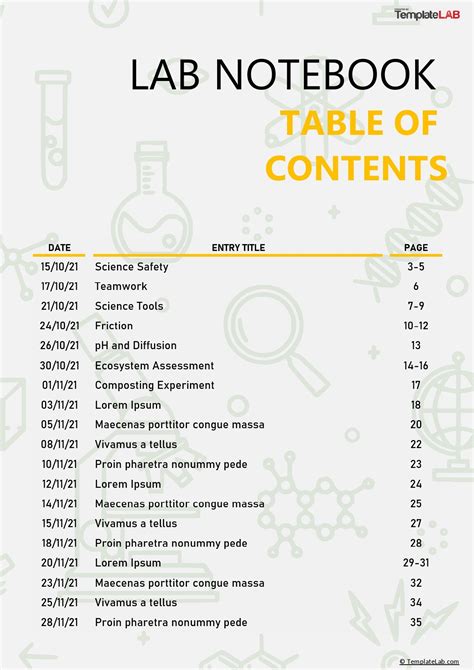 table  contents templates examples word  templatelab