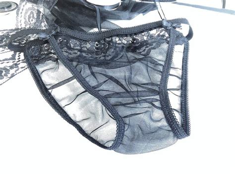 Super Sheer Nylon Lace String Panties Sexy Black See Thru Etsy
