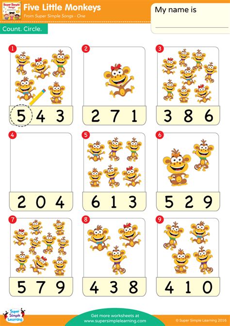 monkeys worksheet count circle super simple