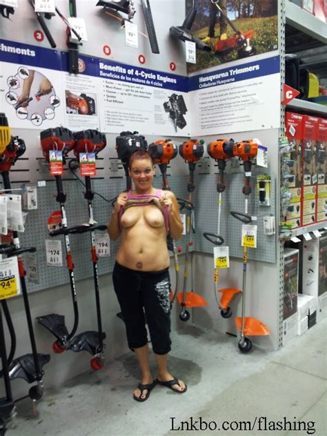 woman flashing her boobs at home depot