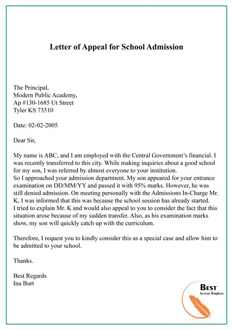 neat sample letter  appeal  reconsideration  admissions special