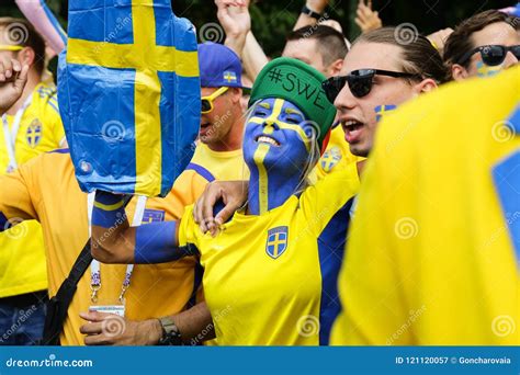 Swedish Fans Parade People Singing And Dancing Editorial Photography