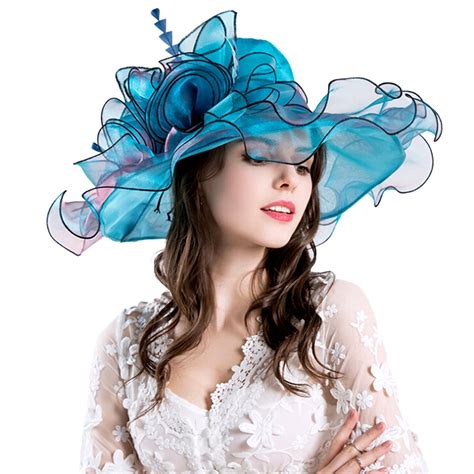 Kentucky Derby Hats Blue Women Church Hats Ladies Wedding Hats Organza