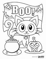 Halloween Coloring Pages Kids Kid Fun Boo Cat Kitty sketch template