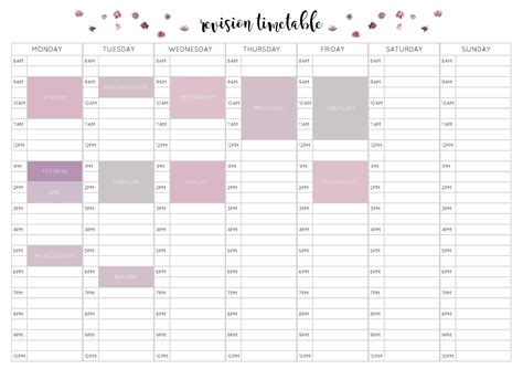 revision timetable printable