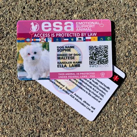 emotional support animal esa id badge service dog id card pink