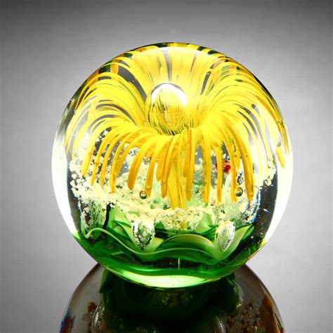 Spi Home Collection Yellow Flower Paperweight Glass Sphere 3 5 Artsihome