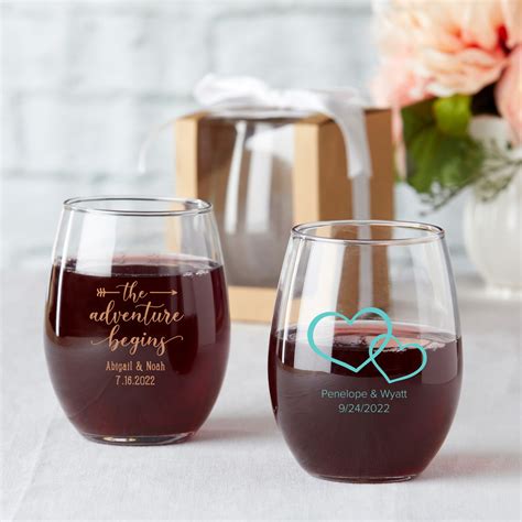 Personalized 15 Oz Stemless Wine Glass Wedding Favors By Kate Aspen