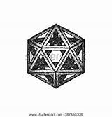 Icosahedron Tattoo Vector Element Dotted Monochrome Polyhedron Geometric Decoration Style Shutterstock Stock Isolated Illustration Background sketch template