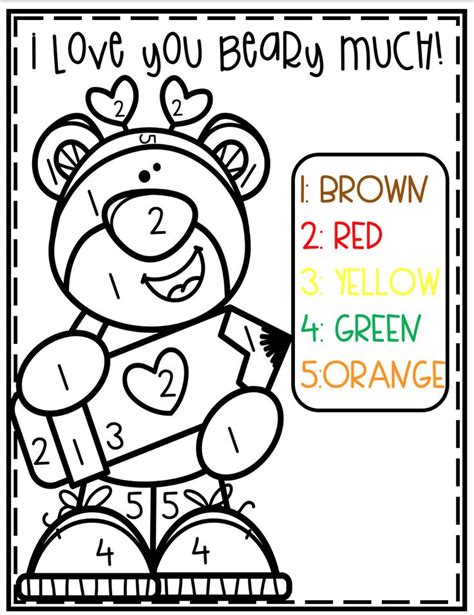 valentines color  number   valentine worksheets preschool