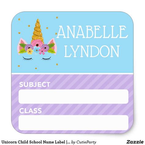 unicorn child school  labels