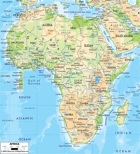 physical map  africa ezilon maps
