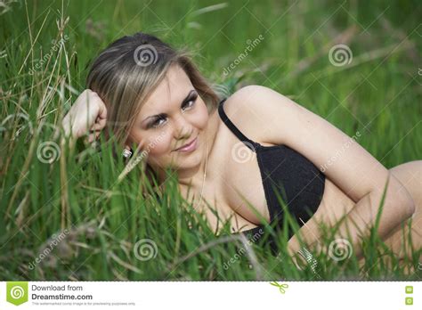 Ukrainian Girl In Green Grass Stock Image Image Of Black