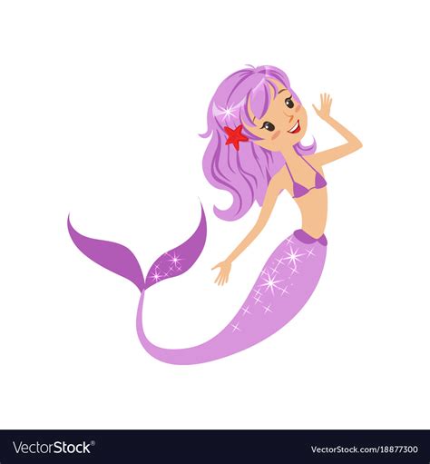 colorful mermaid character with purple hair and vector image