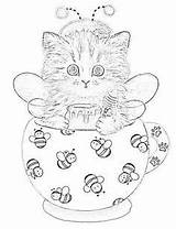 Coloring Pages Cat Kittens Book Animal Teacup Adult Kitten Printable Harai Kayomi Gatos sketch template