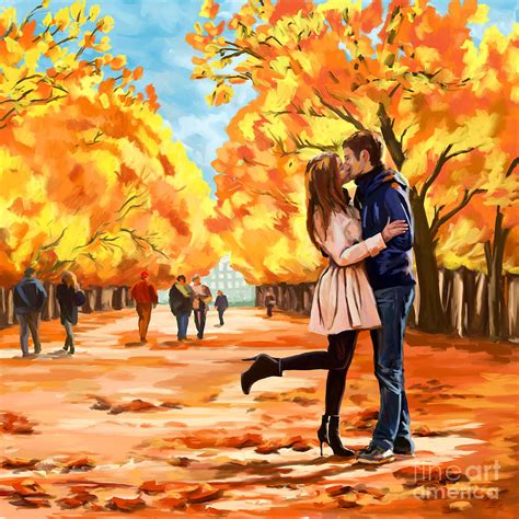 Autumn Kiss In Park Painting By Tim Gilliland Fine Art America