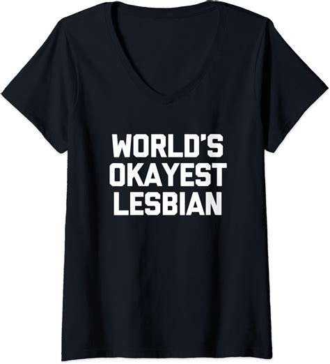 Womens Worlds Okayest Lesbian T Shirt Funny Saying Gay