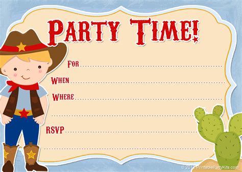 printable party invitations  printable cowboy invites