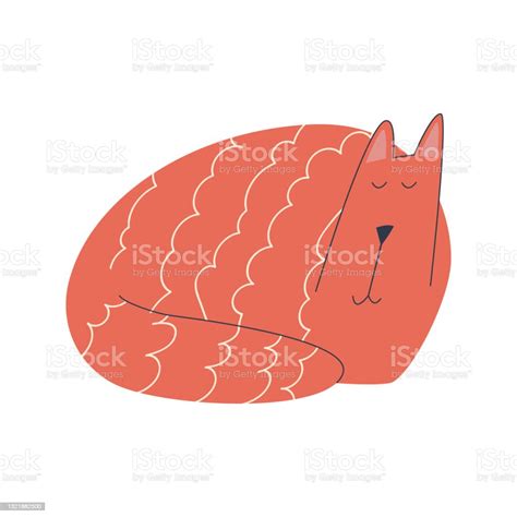 Ginger Big Cat Sleeping On White Background Flat Vector Illustration Of