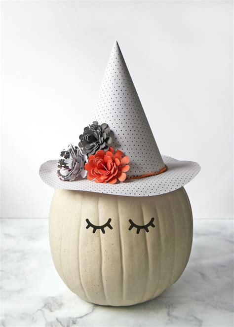 Pumpkin Decorating Idea Witch Pumpkin With Paper Flower Hat The