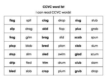 list  ccvc wordsi   list  practice fluency