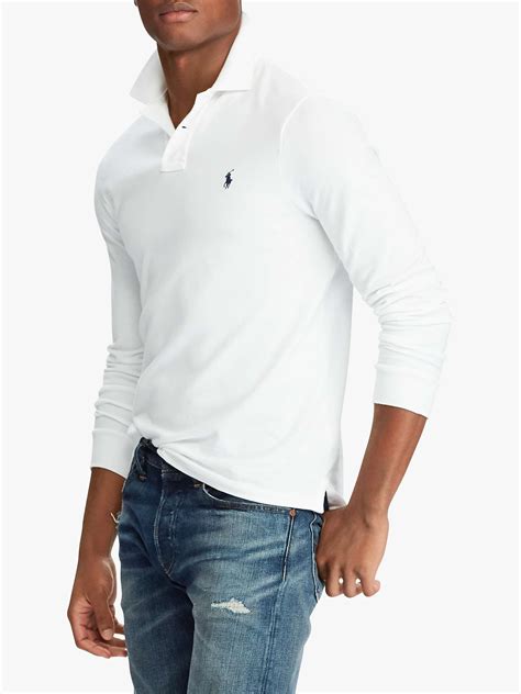 polo ralph lauren custom slim fit long sleeve polo shirt white  john lewis partners