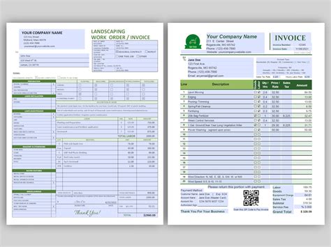 lawn care landscaping invoice  work order editable etsy