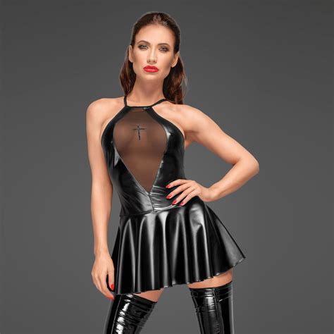 noir handmade power wet look dress mini dress ultra short mesh contrast