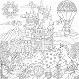 Kolorowanki Krajobraz Krajobrazy Bajkowy Zamek Jednorozec Wydrukowania Bajki Koncepcja Rocznika sketch template