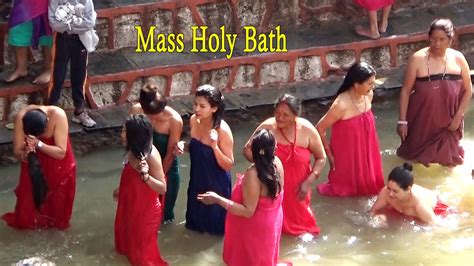 sali nadi mela open holy bath 2021 nepali girls bathing in kathmandu