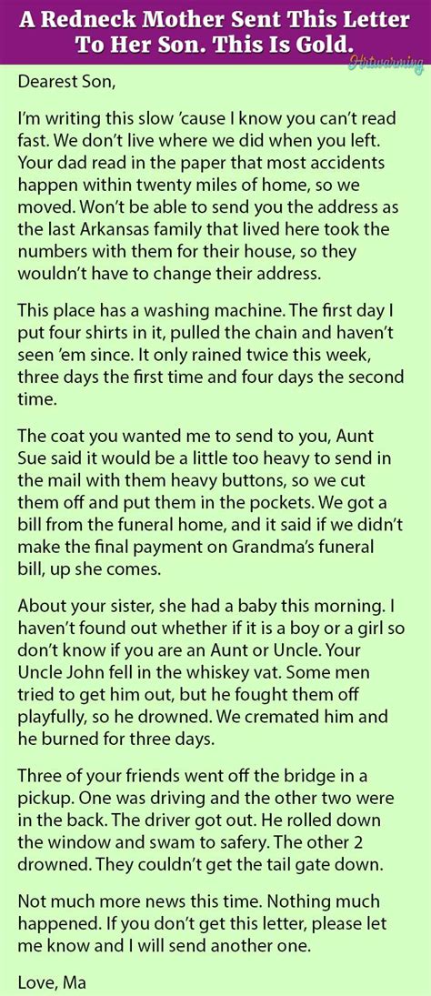 a redneck mother sent this letter to her son this is gold