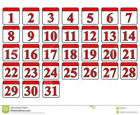 printable calendar numbers