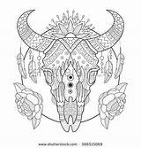 Skull Cow Coloring Adult Pages Tattoo Color Colouring Book Patterns Vector Stress Skulls Hand Illustration Shutterstock sketch template