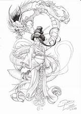 Geisha Dragon Tatoo Dragones Vorlagen Outlines Japanische Tatto Drachen Protects Anywhere Template Gueixa Ausmalbilder Malerei Skizze Geishas Visitar Drache Katabara sketch template
