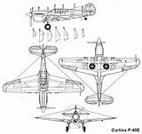 Curtiss Warhawk 40e Vues Ferrière sketch template