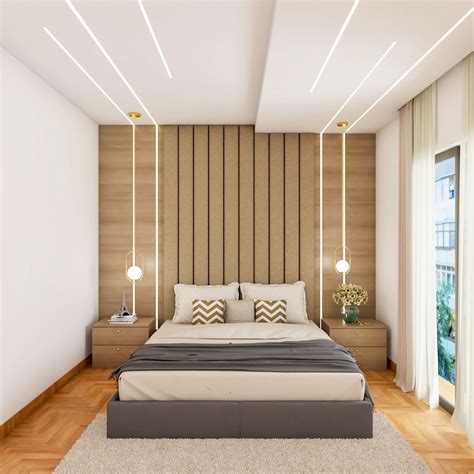 modern multilayered false ceiling design  white stripes  wooden
